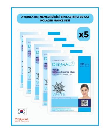 Dermal Brightening Moisturizing Firming White Collagen Mask 23gr 5 Pieces