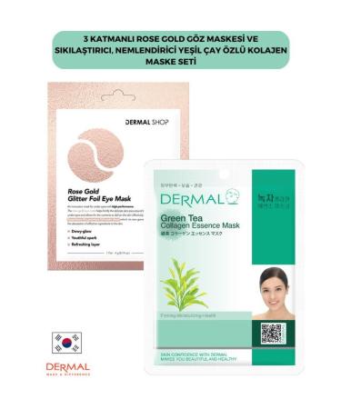 Dermal 3 Layer Rose Eye Mask and Firming Moisturizing Green Tea Extract Collagen Mask Set