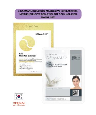 Dermal 3 Layer Gold Eye Mask and Firming Moisturizing and Nourishing Milk Essence Collagen Mask Set
