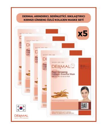 Dermal Purifying Cooling Firming Red Ginseng Essence Collagen Mask 23gr 5 Pieces