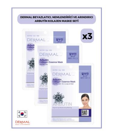 Dermal Whitening Moisturizing and Purifying Arbutin Collagen Mask 23gr3 Pieces