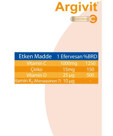 Argivit Effervescent Vitamin C Zinc Vitamin D and Vitamin K2 (MENAQUINON 7) Containing Supplement - 10 Sachets - Buy Online on GoSupps.com
