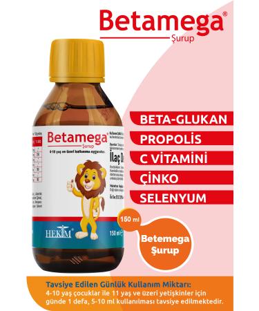 BETAMEGA Syrup - Syrup Containing Beta-glucan Propolis Vitamin C Zinc and Selenium - 150 ml