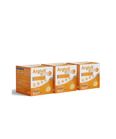 Argivit Effervescent 3-pack - Vitamin C Zinc Vitamin D and Vitamin K2 (MENAQUINON 7) Food Supplement - 10 Sachets