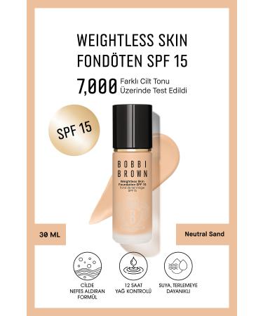 Bobbi Brown Weightless Skin 24 Hour Liquid Foundation SPF 15 - Natural and Matte Finish - Neutral Sand - 30 ml