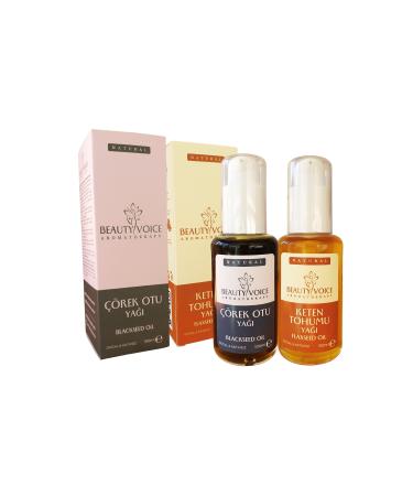 Beauty Voice Black Cumin Oil 100 ml - Linseed Oil 100 ml - Lotion Pump Bottle