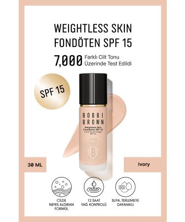 Bobbi Brown Weightless Skin 24 Hour Liquid Foundation SPF 15 - Natural and Matte Finish - Ivory - 30 ml