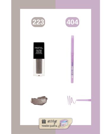 Pastel Mix Set - Glow Liquid Eyeshadow 223 + Waterproof Gel Eye Pencil 404 + Togin Bag