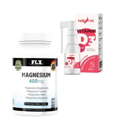 FLX Magnesium Elements 180 Tablets & Vitamin D3 400 Iu 20 Ml