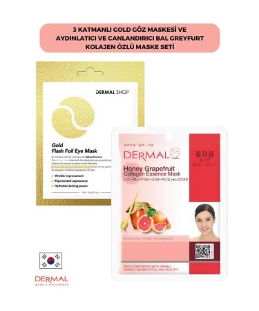 Dermal 3 Layer Gold Eye Mask and Brightening and Revitalizing Honey Grapefruit Collagen Essence Mask Set