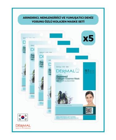 Dermal Purifying Moisturizing and Softening Seaweed Extract Collagen Mask 23gr 5 Pieces