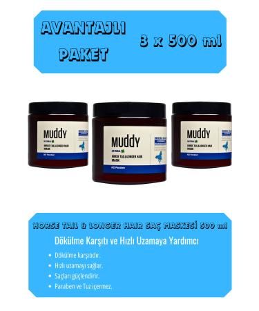 Muddy Anti-Hair Loss Horse Tail & Longer Hair Healthy Growing Hair Horse Tail Mask 500 ml x 3