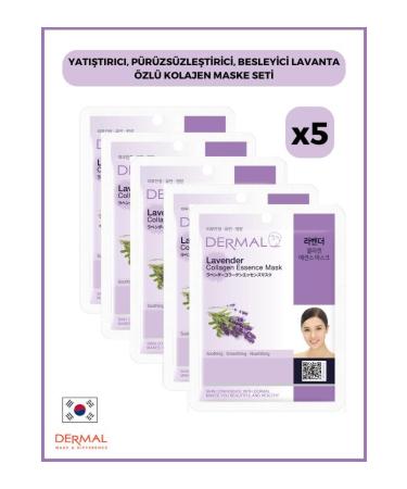 Dermal Soothing Smoothing Nourishing Lavender Essence Collagen Mask 23 Gr 5 Pieces