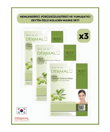 Dermal Moisturizing Smoothing and Softening Olive Extract Collagen Mask 23 Gr 3 Pieces
