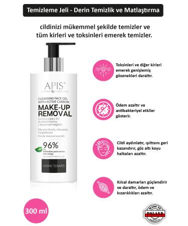 Apis Natural Cosmetics Facial Cleansing Gel - Containing Active Carbon - 300ml