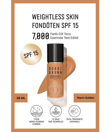 Bobbi Brown Weightless Skin 24 Hour Liquid Foundation SPF15 - Natural and Matte Finish - Warm Golden - 30ml