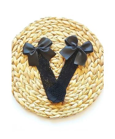 Skygo Black Fishnet Bow Knee Length Girls Socks