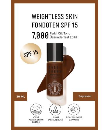 Bobbi Brown Weightless Skin 24 Hour Liquid Foundation SPF 15 - Natural and Matte Finish - Espresso - 30 ml