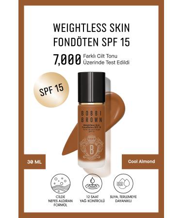 Bobbi Brown Weightless Skin 24 Hour Liquid Foundation SPF 15 - Natural and Matte Finish - Cool Almond - 30 ml