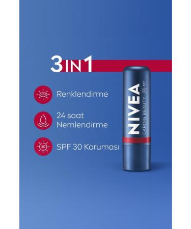 NIVEA Tinted Lip Care Cream Red 4.8 gr Moisturizing SPF30 Natural Oils Vitamin E For Lips Cheeks - Buy Online on GoSupps.com