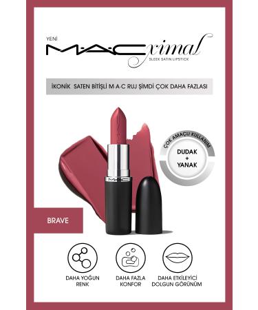 Mac Multipurpose MACximal Iconic Satin Finish Lip and Cheek Lipstick-BRAVE 3.5g