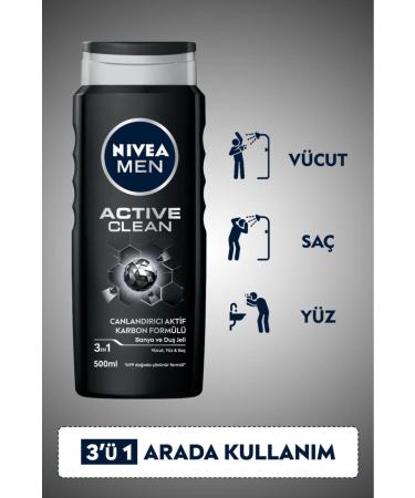 NIVEA Men Active Clean Shower Gel 500 ml X3 Advantageous Package Bath Loofah - Buy Online on GoSupps.com