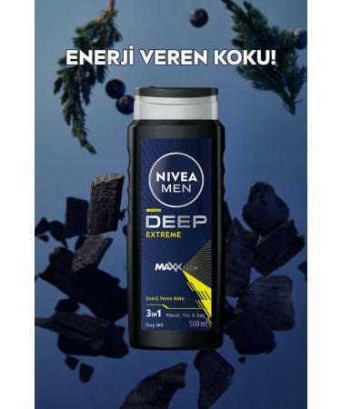 NIVEA Men Men's Deep Extreme Shower Gel 500ml 3 in 1 Complete Care Body Hair and Face Energizing Fragrance - Buy Online on GoSupps.com