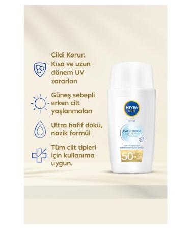 NIVEA Sun Light Texture Sunscreen Face Cream 40ml Spf50 High Sun Protection Anti-Aging - Buy Online on GoSupps.com