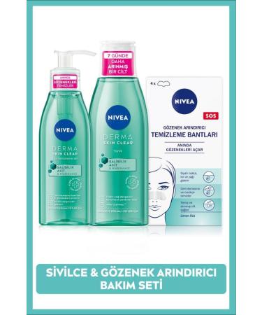 NIVEA Derma Skin Clear Anti-Acne Face Cleansing Gel Tonic and T-Zone & Blackhead Cleansing Strip