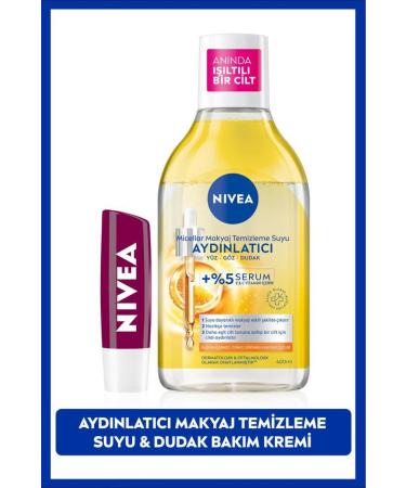 NIVEA Brightening Micellar Make-Up Remover Water 400ml and Moisturizing Blackberry Lip Care Cream 4.8gr