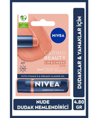 NIVEA Tinted Lip Care Cream Nude 4.8 gr Moisturizing Spf30 Natural Oils Vitamin E For Lips Cheeks