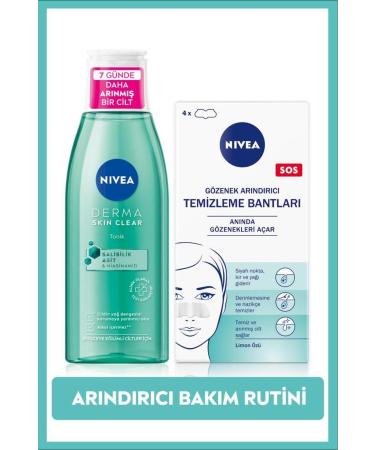 NIVEA Anti-Acne Derma Skin Clear Purifying Toner 200ml and T-zone Blackhead Remover Strip