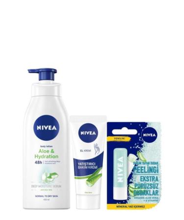 NIVEA Aloe Vera Pump Lotion 400 Ml + Soothing Care Hand Cream 75ml - Aloe Vera +aloe Vera Lip Scrub