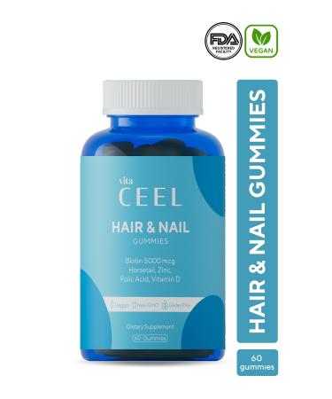 Vita Ceel Hair Nail Vitamin Chewable Vegan Gummy Biotin 5000 Vitamin D Zinc Folic Acid Horsetail