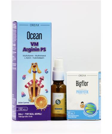 Ocean VM Arginine PS Estellife D3 Spray and Bigflor Probiotic - Vitamin and Immunity Package for Children