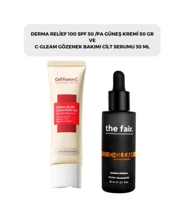 The Fair Cell Fusion C Derma Relief 100 Spf 50 /pa Sun Cream 50 gr and the fair. C-gleam Pore Care Skin
