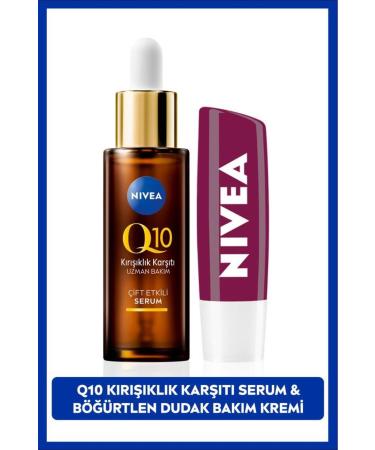 NIVEA Q10 Anti-Wrinkle Dual Effect Skin Serum 30ml Blackberry Shining Lip Care Cream