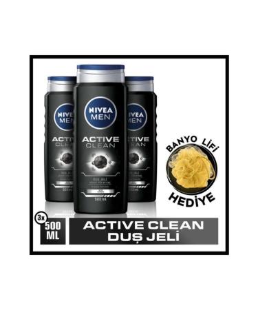 NIVEA Men Active Clean Shower Gel 500 ml X3 Advantageous Package Bath Loofah