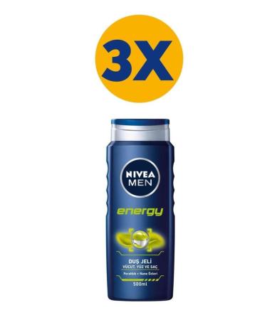 NIVEA Shower Shampoo Energy Men 500ml X3