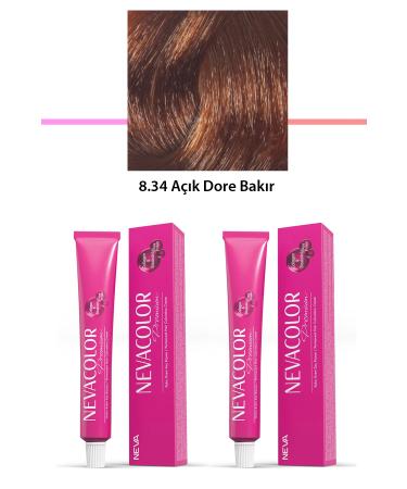 MELFSHOP 2 Set Premium 8.34 Light Dore Copper - Permanent Cream Hair Dye 2 X 50 g Tube