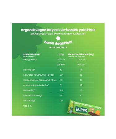 Humm Organic Vegan Apricot and Hazelnut Oatmeal Bar Snack Pack - 6 pieces - Buy Online on GoSupps.com