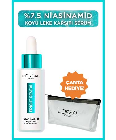 L'Oreal Paris Bright Reveal Dark Spot Anti Serum 7.5% niacinamide 30ml + Loreal Paris Transparent Bag