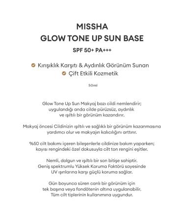 Missha Glow Sun Base SPF50+ Moisturizing Base with Sun Protection Effect for Bright Appearance 50ml - Buy Online on GoSupps.com