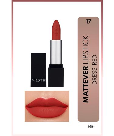 Note Cosmetics Mattever Lipstick Semi-Matte Satin Finish Lipstick 17 Dress Red - Reddish Brown