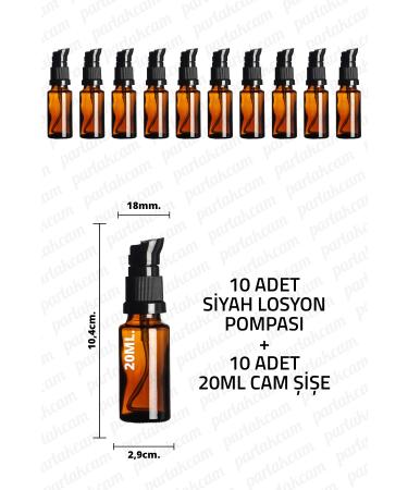 Parlakcam 20ml Black Lotion Pump Amber Glass Bottle 20cc Black Cream Pump Head Amber Glass Bottle 10 Pcs