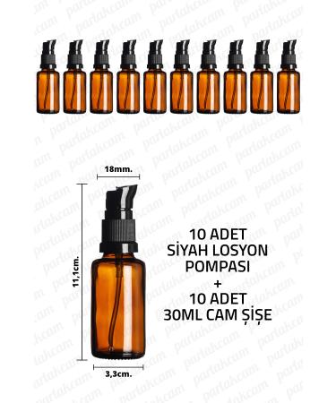 Parlakcam 30ml Black Lotion Pump Amber Glass Bottle 30cc Black Cream Pump Head Amber Glass Bottle 10 Pcs