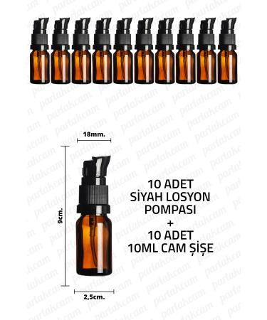 Parlakcam 10ml Black Lotion Pump Amber Glass Bottle 10cc Black Cream Pump Head Amber Glass Bottle 10 Pcs