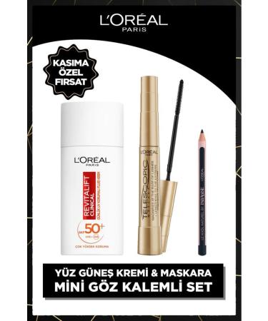 L'Oreal Paris Revitalift Clinical SPF 50+ Face Sunscreen + Telescopic Gold Mascara + Paradise Mini Liner