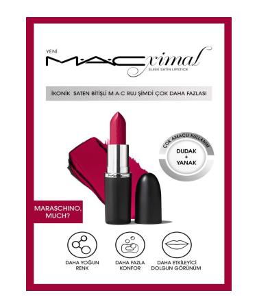 Mac MACximal Sleek Satin Lipstick konik Saten Biti li Ruj-MARASCHINO MUCH 3.5GM