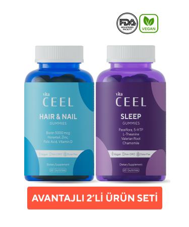 Vita Ceel 2-Pack Hair & Nails & Sleep Gummy Vegan Chewable Vitamin